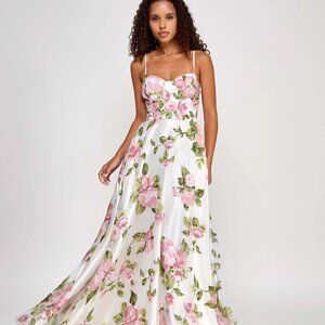 Say Yes Juniors Rhinestone Floral Corset Sweetheart Gown Ivory/Blush Size 5/6